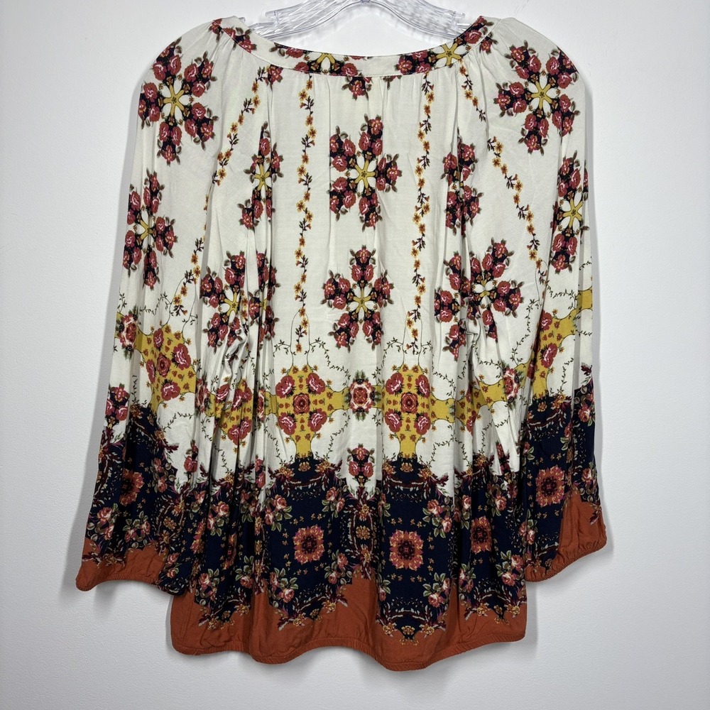 Fig and Flower‎ Womens Boho Peasant Pullover Top Size L Rayon Multicolor Floral - Picture 2 of 8